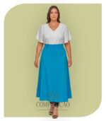 Saia Longa Evasê em Algodão - Azul