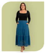 Saia Longa Jeans em Babados (Estilo Marias) - Lavagem Média