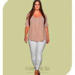 Blusa Nude Leve em Viscose com Botões - Linha Plus Size