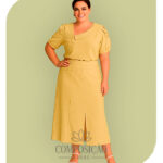 Conjunto Saia Midi e Blusa Ombro Único Plus Size (Cor Amarelo)