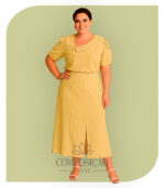 Conjunto Saia Midi e Blusa Ombro Único Plus Size (Cor Amarelo)