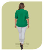 Blusa Plus Size Elegance Gola Laço Verde Esmeralda - Imagem 2