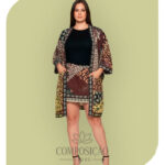 Conjunto Kimono e Saia Curta Plus Size - Estampa Patchwork Animal Print