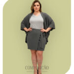 Conjunto Plus Size Kimono e Saia Envelope Cinza
