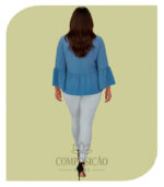Blusa Plus Size Peplum com Manga Sino Azul Claro - Imagem 2