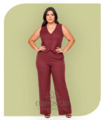 Conjunto Plus Size Alfaiataria Colete e Calça Pantalona Marsala