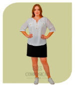 Blusa Plus Size Viscolinho Clássica com Detalhes Dourados