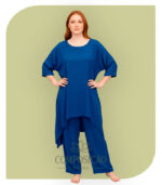 Conjunto Plus Size Túnica Assimétrica e Calça Wide Leg Azul Royal