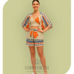 Conjunto 3 Peças Kimono e Shorts Plus Size - Estampa Tropical