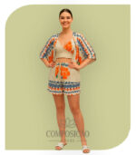 Conjunto 3 Peças Kimono e Shorts Plus Size - Estampa Tropical