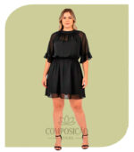 Vestido Curto em Voal - Elegância Leve (Cor Preto)