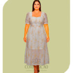 Vestido Longuete em Laise Plus Size - Pêssego Bordado