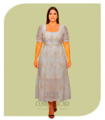 Vestido Longuete em Laise Plus Size - Pêssego Bordado