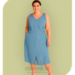 Conjunto Blusa Regata e Saia Midi Plus Size - Casual Elegante (Cor Azul Celeste)