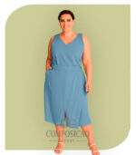 Conjunto Blusa Regata e Saia Midi Plus Size - Casual Elegante (Cor Azul Celeste)