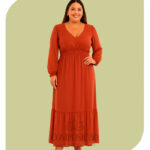Vestido Longo Festa Plissado Plus Size - Terra Cota