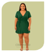 Vestido Curto Transpassado Plus Size - Puro Charme (Cor Verde Militar)