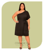 Macaquinho Curto Preto Plus Size - Ombro Único (G2)