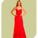 Vestido de Festa em Tule Bordado e Renda - Vermelho Rubi