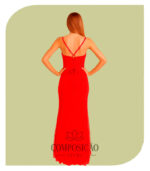 Vestido de Festa em Tule Bordado e Renda - Vermelho Rubi - Imagem 2