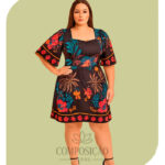 Vestido Curto Estampado Tropical Plus Size - Estilo Farm