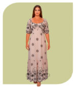 Vestido Longo Romântico com Bordados Florais - Nude-Rosado