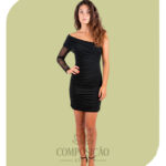 Vestido de Festa Curto Ombro Único - Preto e Glamuroso