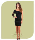 Vestido de Festa Curto Ombro Único - Preto e Glamuroso