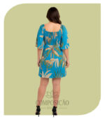 Vestido Curto Estampado com Decote V e Mangas 3/4 - Imagem 2
