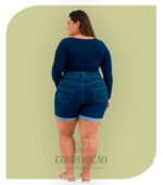 Bermuda Jeans Destroyed Barra Dobrada - Azul Índigo - Imagem 2