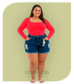 Shorts Jeans Destroyed Barra Desfiada - Azul Escuro