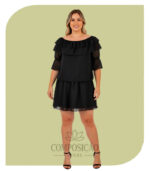 Vestido Curto em Voal - Leveza e Romantismo (Cor Preto)