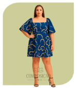Vestido Curto Estampado Plus Size - Vibes Modernas (Cor Azul Marinho)