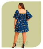 Vestido Curto Estampado Plus Size - Vibes Modernas (Cor Azul Marinho) - Imagem 2