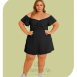 Vestido Curto Preto Plus Size - Decote Ciganinha
