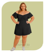 Vestido Curto Preto Plus Size - Decote Ciganinha