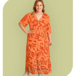 Vestido Longuete Estampado Plus Size - Alaranjado