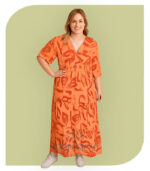 Vestido Longuete Estampado Plus Size - Alaranjado